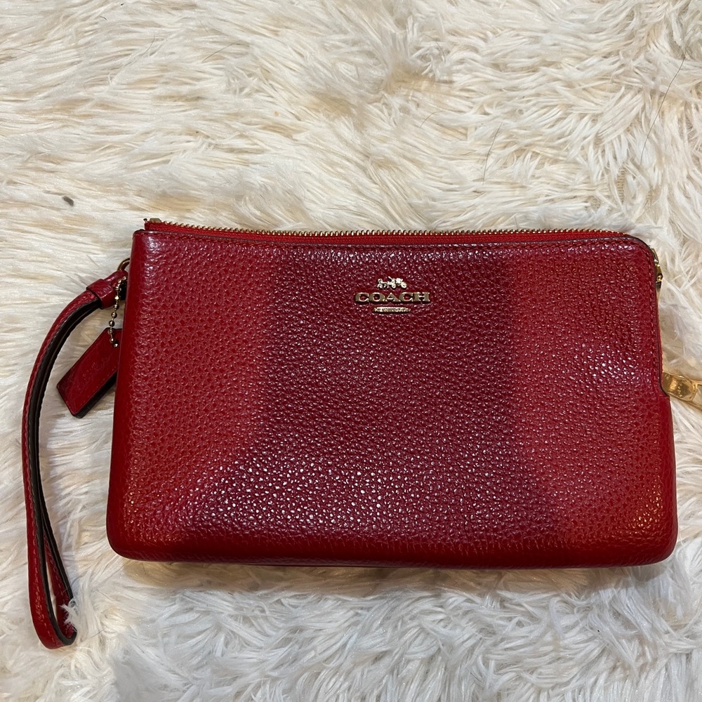 Coach Red Leather  DOUBLE ZIP Wallet/wristlet